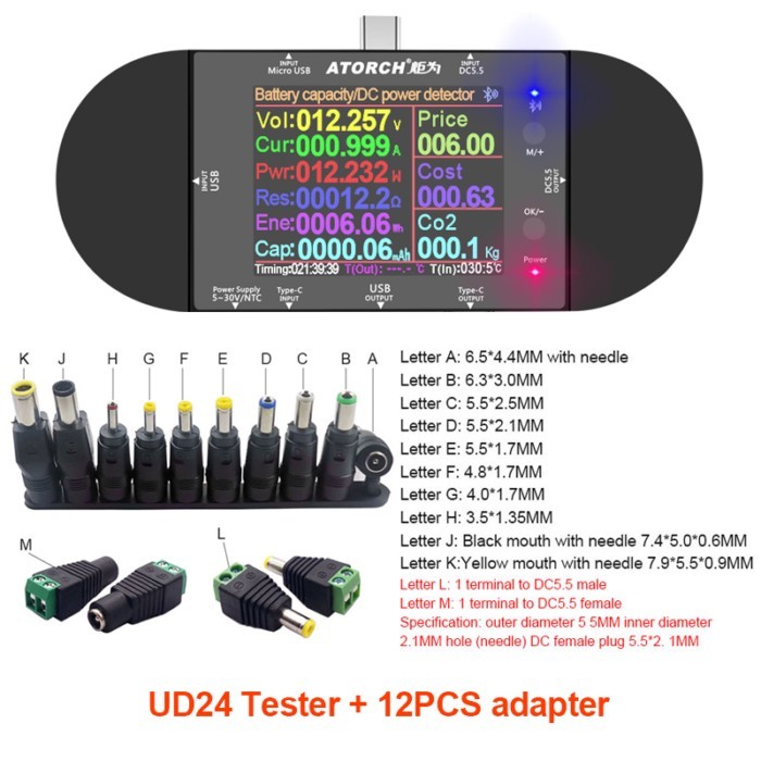 DC5.5 Type-C USB Tester Digital Voltmeter Ammeter Power Bank Battery Voltage Detector Volt Electric