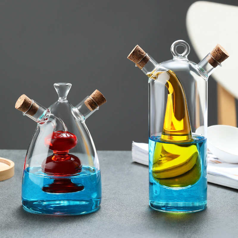 Glass Oil Pot Double Soy Sauce Bottle Seasoning Sauce Vinegar Oil Pot Storage Bottle Kitchen Plies