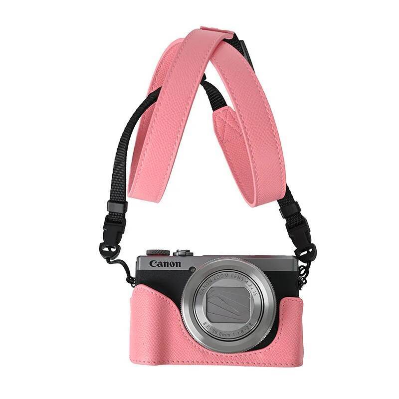 หนัง PU สําหรับ Canon G7X2/G7X3 G7X Mark II III กระเป๋ากล้องแม่เหล็ก PU ฐาน Cross-body คอสายคล้องไหล