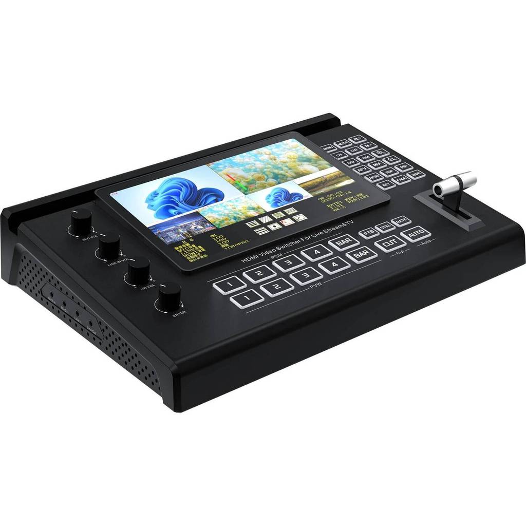4K60 4 ช่อง HDMI Video Mixer Switcher สําหรับ Live Streaming 4 in 2 Out 7 หน้าจอ HDMI Video Switcher