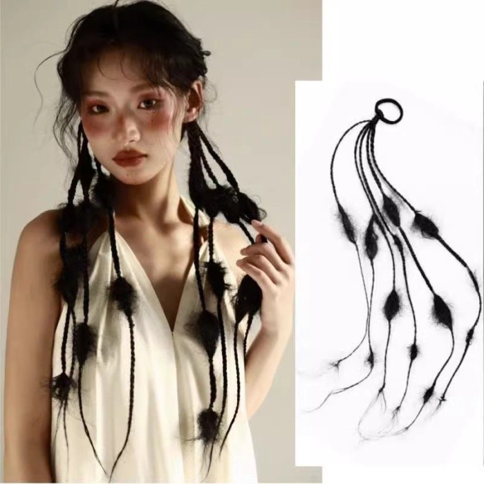 Y2K Bow Furry วิกผม Braids Twist Braids ผู้หญิง 2024 ถักสกปรก Braids หางม้าคู่