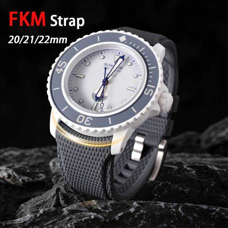 sal FKM Strap 20Mm 21Mm 22Mm Quick Release Curved End Fluoro Rubber W Bracelet Band Blanc For Omega