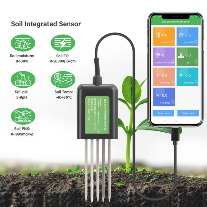 YIERYI Soil pH Meter Moisture Tester Soil Analyzer for Android USB Smart Garden Soil Nutrient Senso