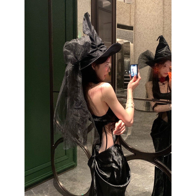 & Halloween Costume Lace Witch Hat Dark