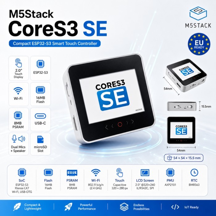 M5Stack CoreS3 SE ESP32-S3 Xtensa LX7 Development Board 2.0" Screen WiFi IoT Controller for DIY Sma
