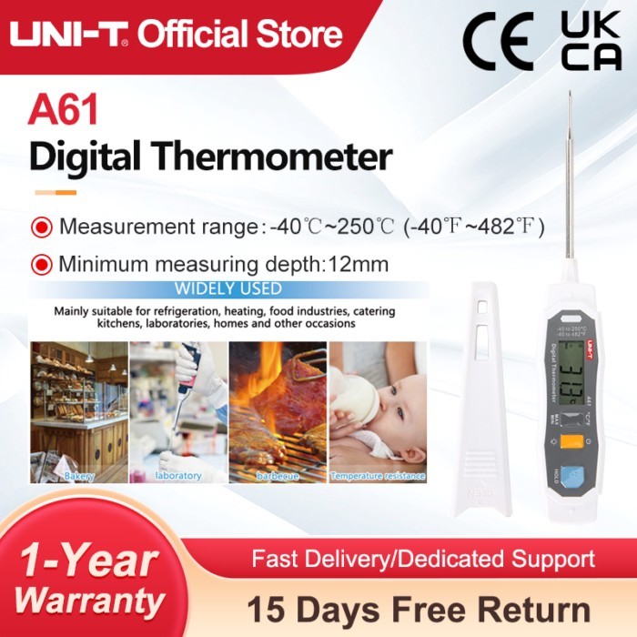 UNI-T Digital Probe Oven Thermometer A61 LED Indication Water Oil Temperature Meter Probe For Food