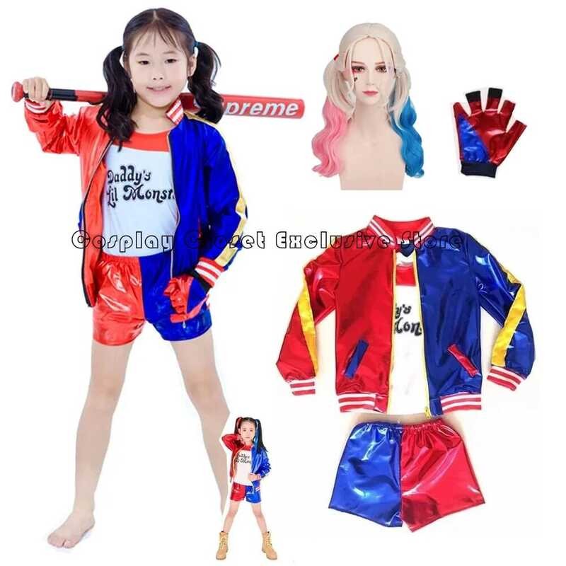 C For Kids Boys Girls Quinn Cosplay Costume Squad Monster T- Jacket Halloween Quinn Harley Gloves W