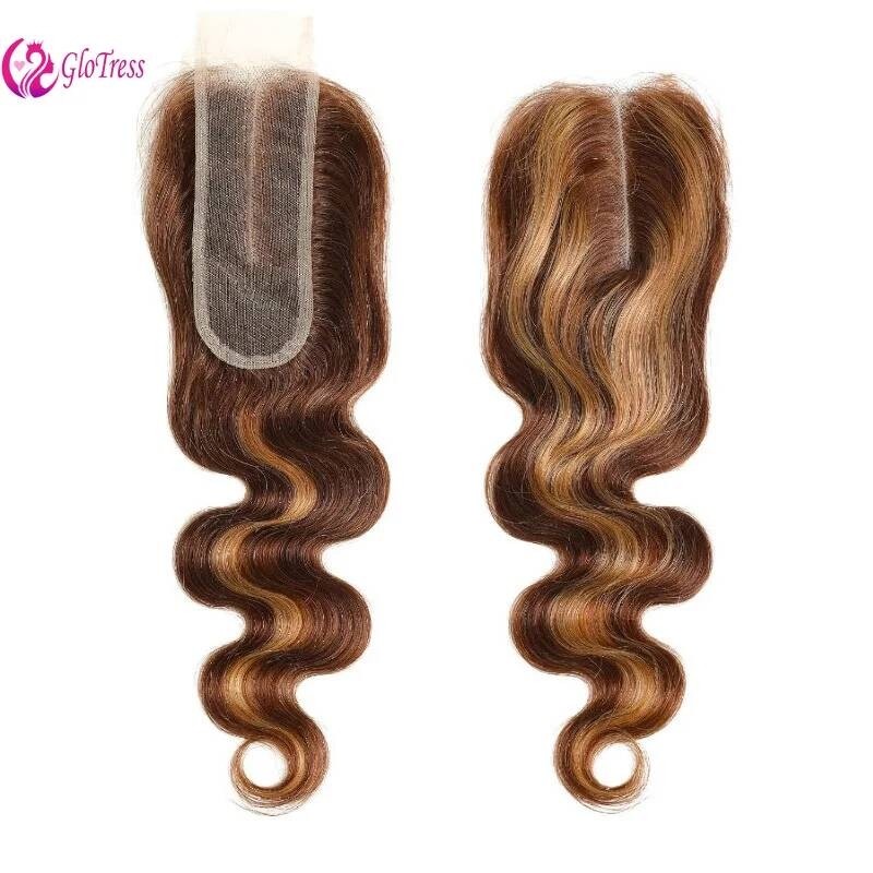 P4/27 Color Deep Part 2X6 Transparent Lace Closure Body Wave Human Hair Brown And Blond Pre Plucked 