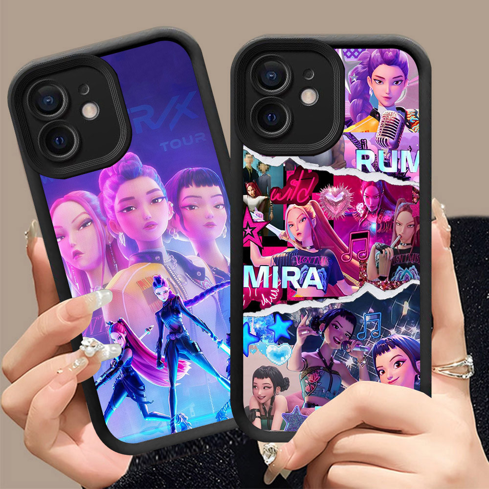 Q-28 Kpop Demon Hunter ขาวดำเคสโทรศัพท์หรับ iPhone XS 12 11 X XR Pro Max ปกสีชมพู