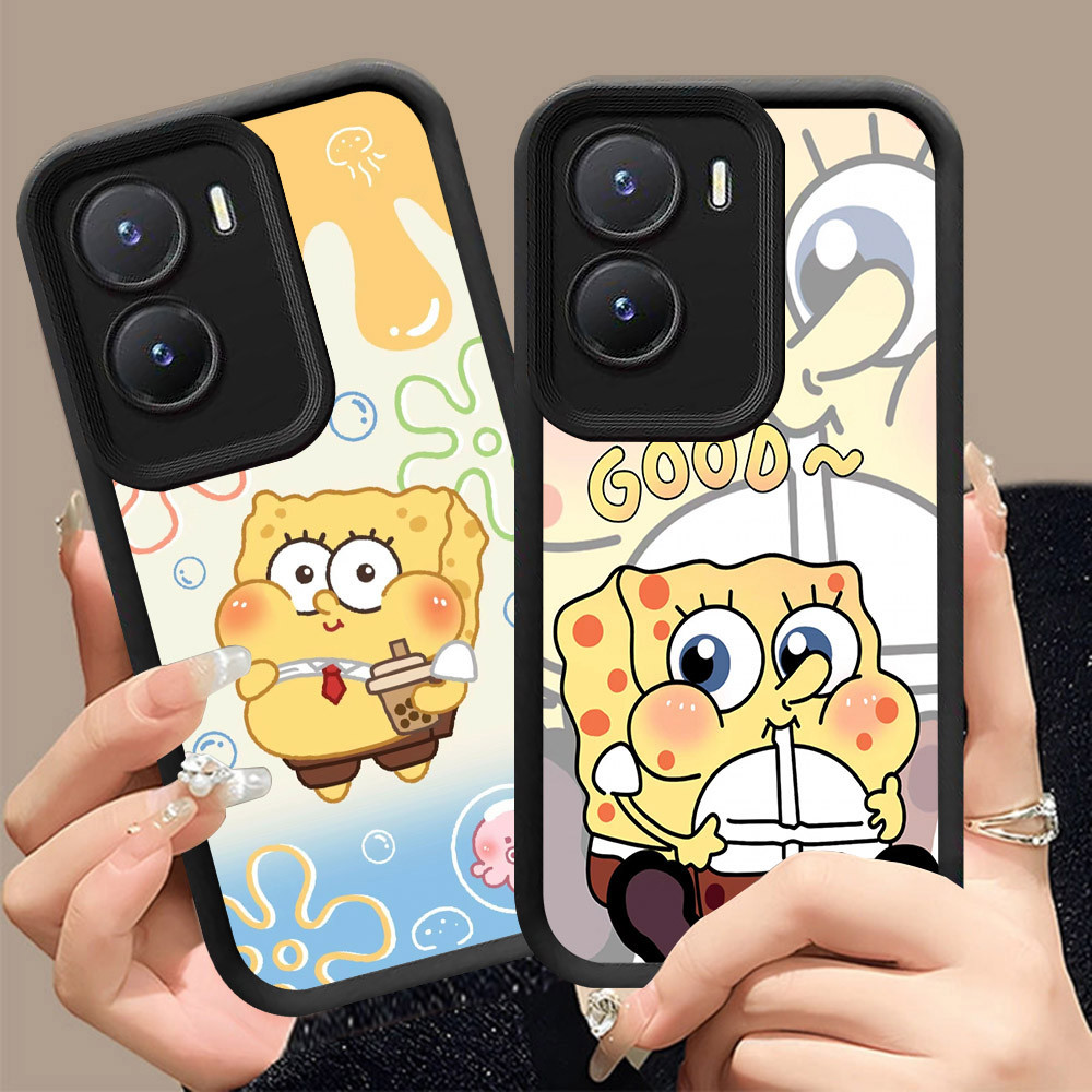Q-7 SpongeBob ขาวดำเคสโทรศัพท์หรับ VIVO IQOO Z7i Y01A Y02S Y15S Y15A Y16 Y01 ปกสีชมพู