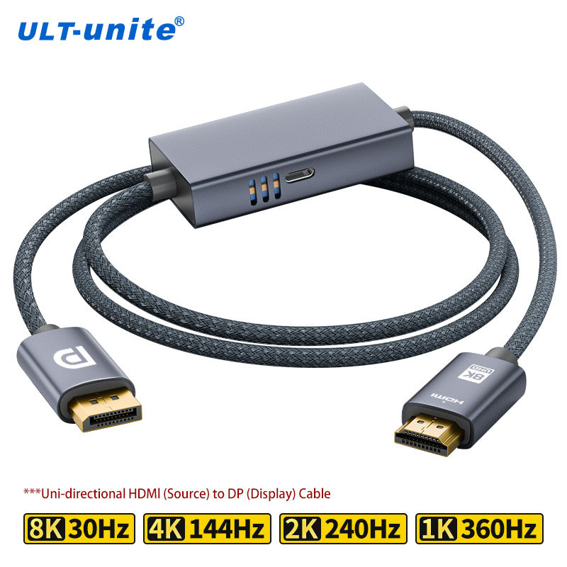 8K30Hz HDMI Source to DisplayPort Cable Unidirectional HDMI to DP 1.4 สาย 4K144Hz 2K240Hz สําหรับ Mo