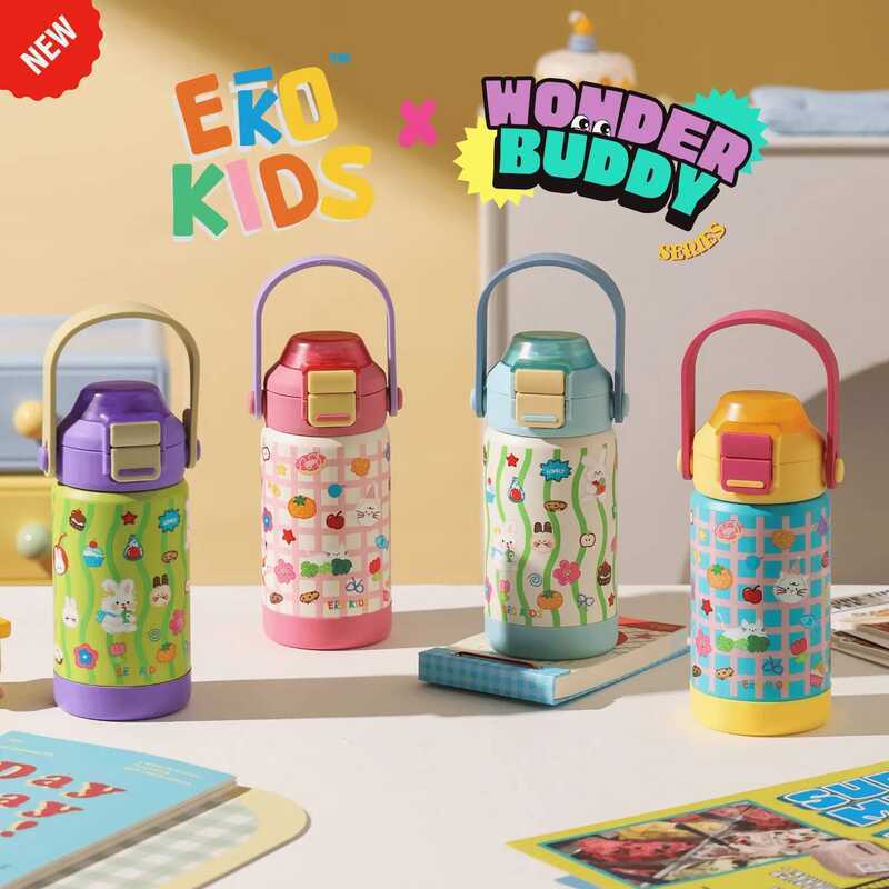 EKOZOU รุ่น EKOKIDS ขวดน้ำสแตนเลส 304 เคลือบเซรามิก ขนาด 360 มล. (12Oz.) ฝาสองชั้น มีหลอดดูดและ