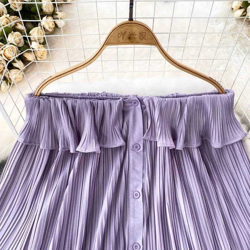 ▥  Elegantแฟชั่นruffles Slashคอเสื้อ 2025 ฤดูร้อนใหม่เสื้อผู้หญิงy2k Ruched Flareแขนหลวมb