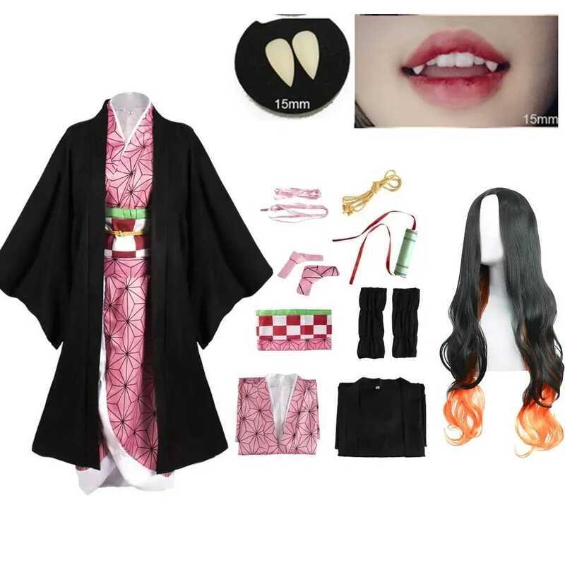 C Anime Kimetsu No Yaiba Kamado Nezuko Cosplay Costume Kimono Demon Slayer Cosplay Wigs Hairs Hallo