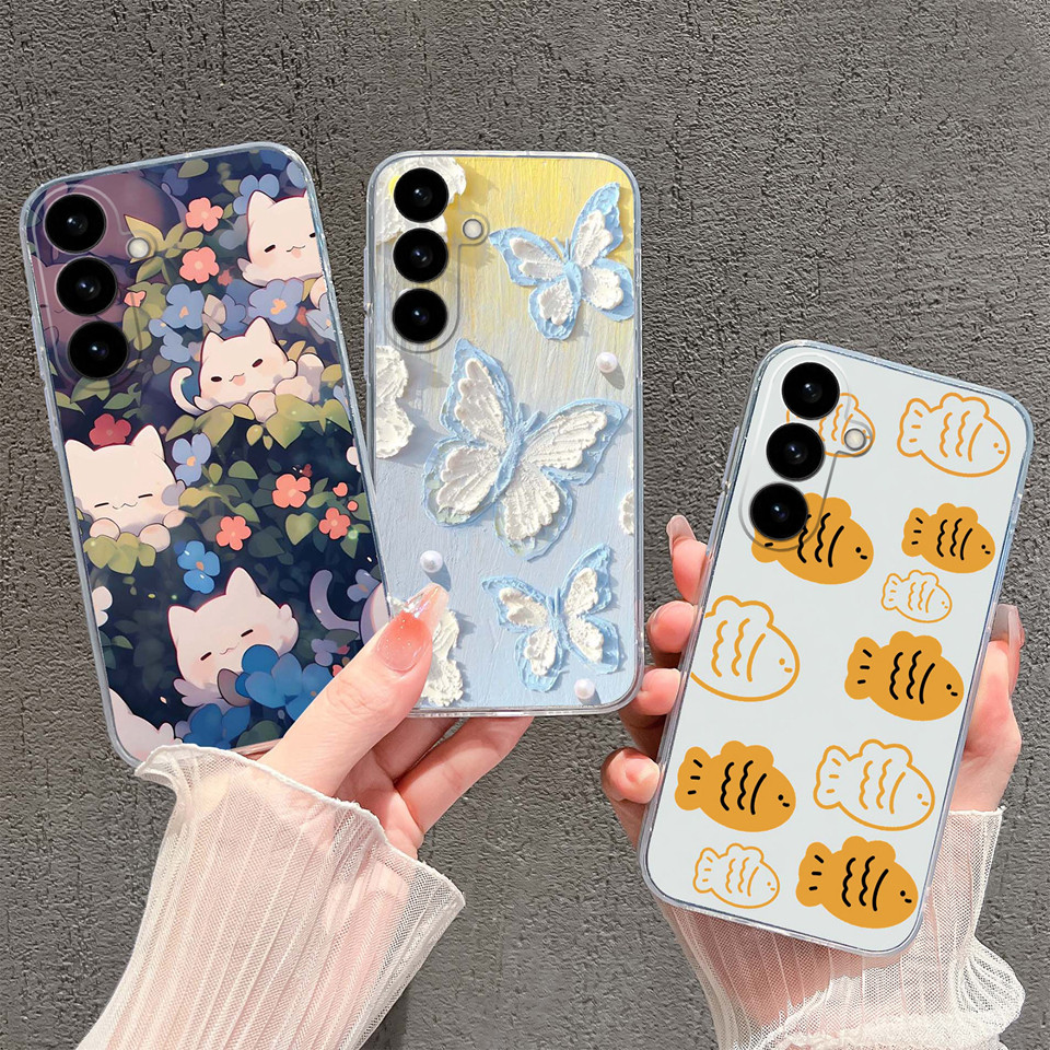 SAMSUNG กรณีสําหรับSamsung Galaxy S26 Pro S26 Edge S26 Ultra Blueผีเสื้อลูกแมวAnti-Dropซิลิโคนกันกระ