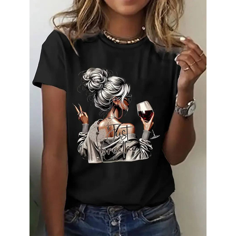 Y2k 90S 2000S Hot Sale Fashion Tshirt Artistic Wine Drink T-Shirt Print Short Sleeve T Shirt Clothin