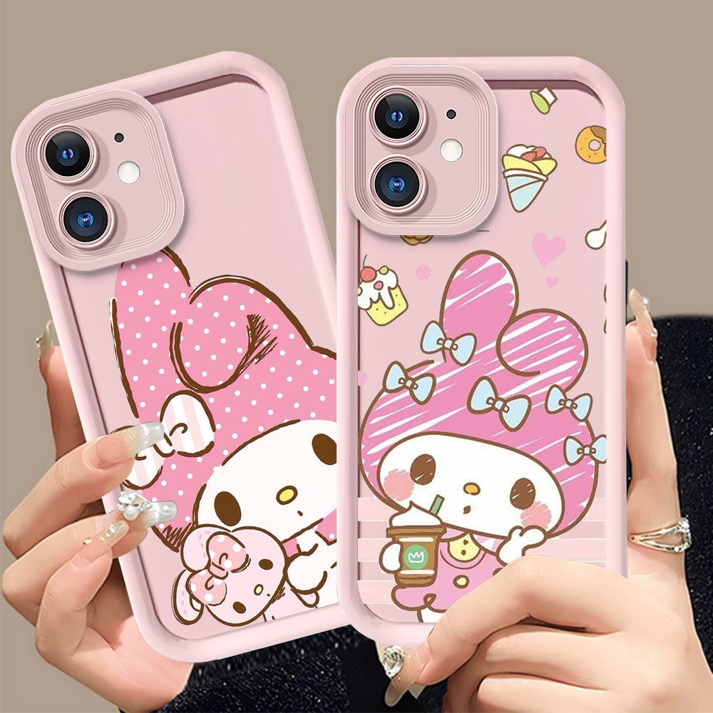 Q-29 Cute_Melody ขาวดำเคสโทรศัพท์หรับ iPhone XS 12 11 X XR Pro Max ปกสีชมพู