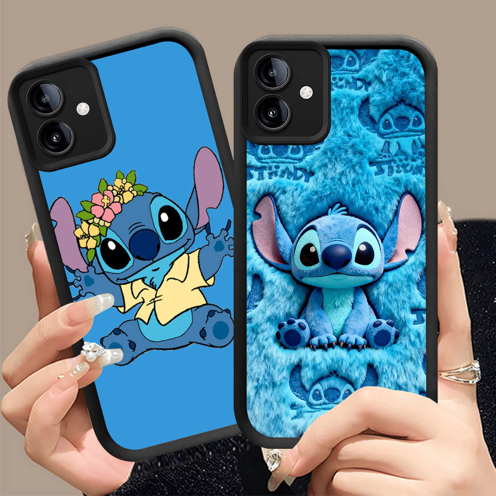 Q-20 Stitch ขาวดำเคสโทรศัพท์หรับ VIVO IQOO U5 Y75 Y02A U5E Y02T Y02 Z6 5G ปกสีชมพู