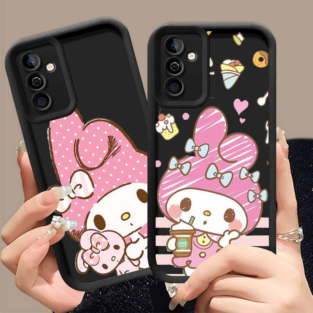 Q-29 Cute_Melody ขาวดำเคสโทรศัพท์หรับ Samsung A54 A56 A36 A37 A55 A35 A16 5G ปกสีชมพู