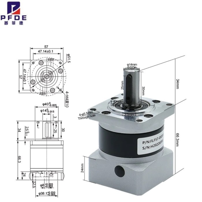 Planetary Reducer PFDE  FLF57-SW  FLF57 Suitable For Nema23 57 Stepper Motor 8mm Input and 14mm Out