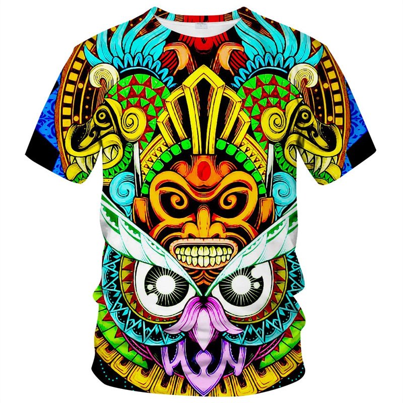Aztec Sun Stone เสื้อยืดผู้ชายผู้หญิง Mayan ปฏิทินนีออนกราฟิก TeeRetro แฟชั่น 3D พิมพ์เสื้อยืด,กีฬาก