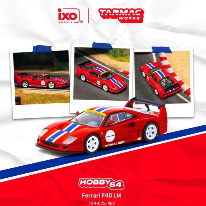 Tarmac TW 1: 64 Ferrari F40 LM Red Racing Car รถจําลองโมเดล