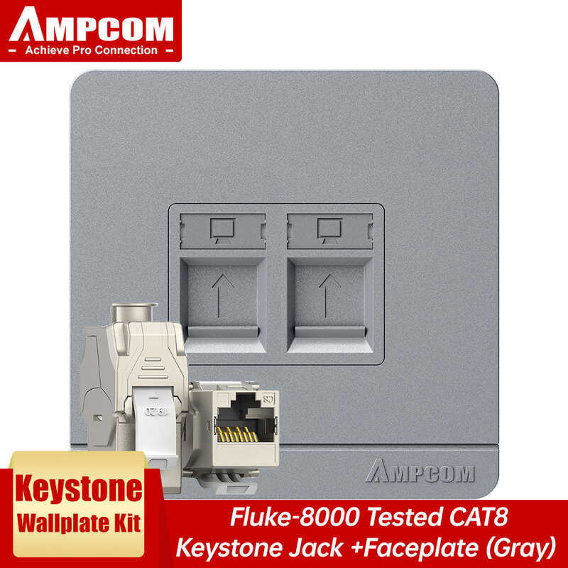 ❤ AMPCOM Wall Faceplate พร้อม (Ul Listed) Cat8 40Gbps STP Keystone Jack, Rj45 Self-Locking