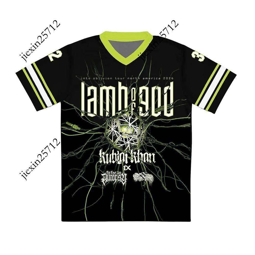 2026 Summer Heavy Metal Band Vneck Rugby Short Sleeves American Street Jersey T-Shirt
