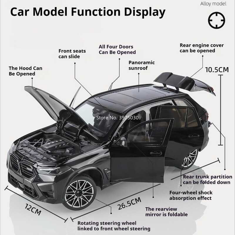 Diecasting BMW X5m Models Cars Toy Wheel Steering Miniature Vehicles 6 Doors Opened Car Model Boys