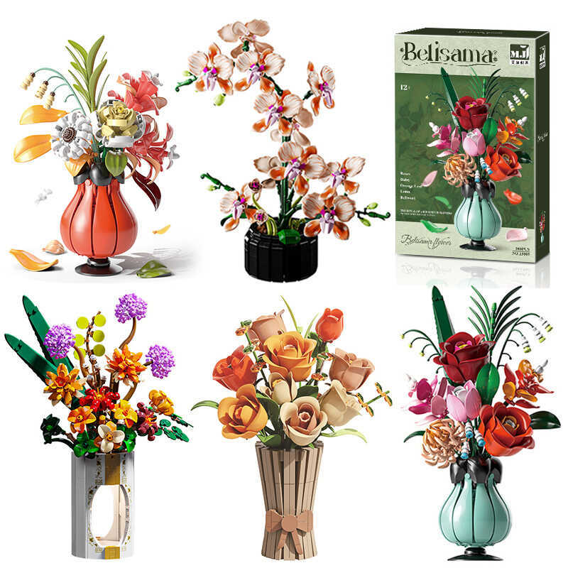 Eternal Flower Pot Planting Building Blocks Sunflower Lotus Romantic Flowers Bricks Toys Valentine