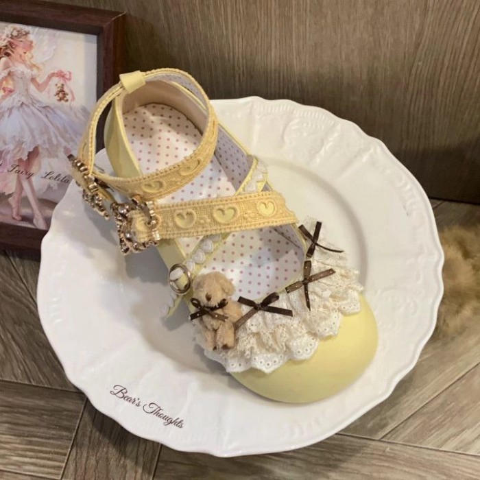 Lolita Style Mary Jane Shoes Plush Bear Lolita Shoes Low Heel