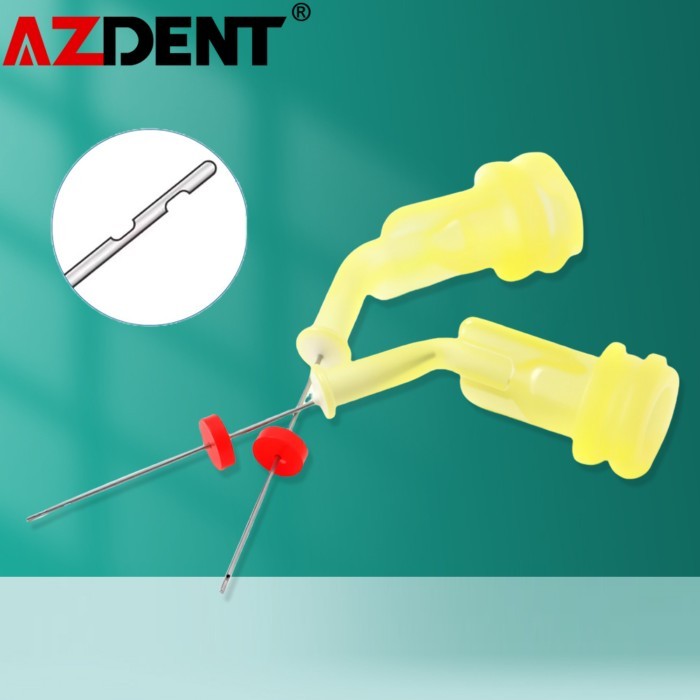 20Pcs Azdent Dental Irrigation Endo Needles Pre-Bent Needle Tip Double Side 2 Holes Disposable Root
