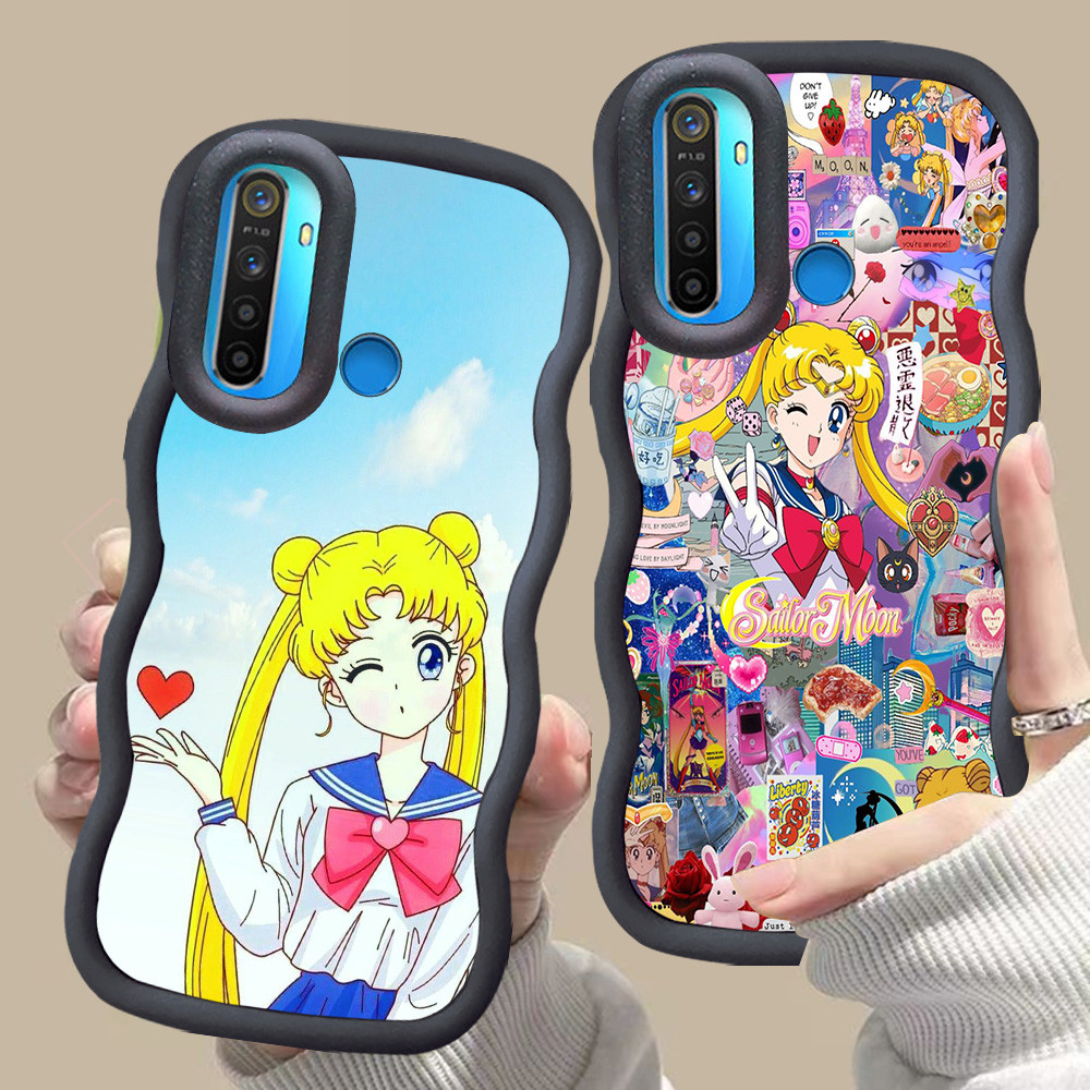 MERAH D-17 Sailor Moon สีชมพูสีแดงปลอกสําหรับ OPPO A31 A91 Reno 3 Realme 5 6i 5i 5s สีดํา