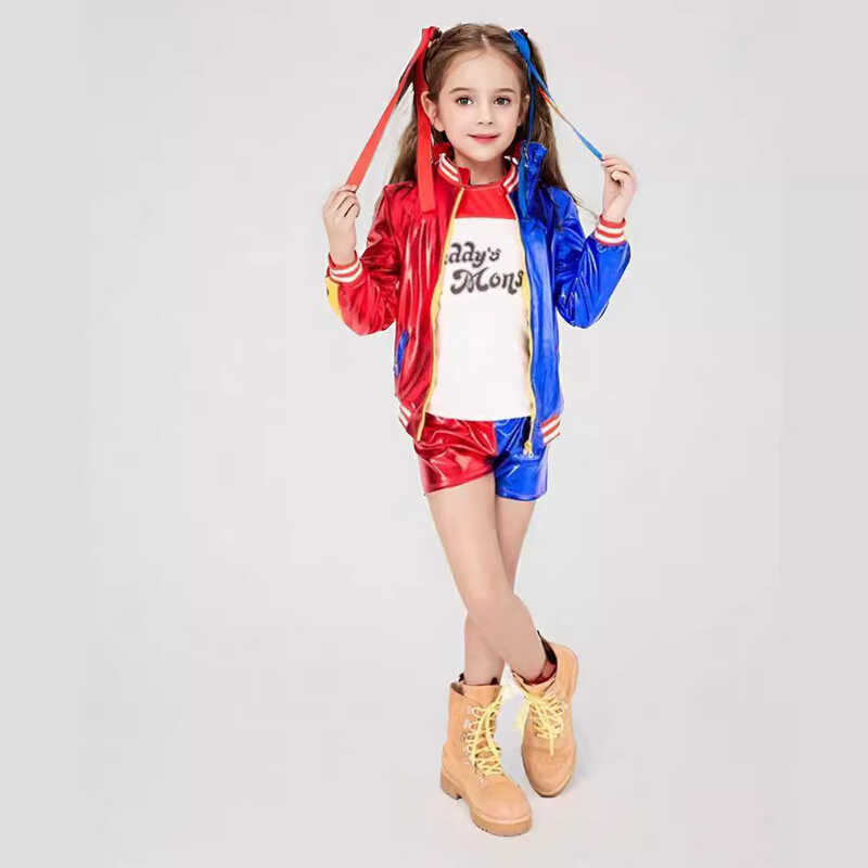 ชุดเครื่องแต่งกาย Halloween แบบ cosplay Harley Quinn พิมพ์ลาย carnival สำหรับเด็ก