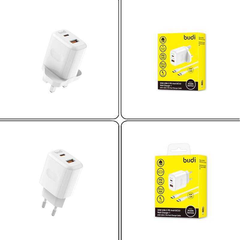 30W USBA + USBC Dual-Use Charger CC Cable Set British Standard/European Standard Travel Conversion ป