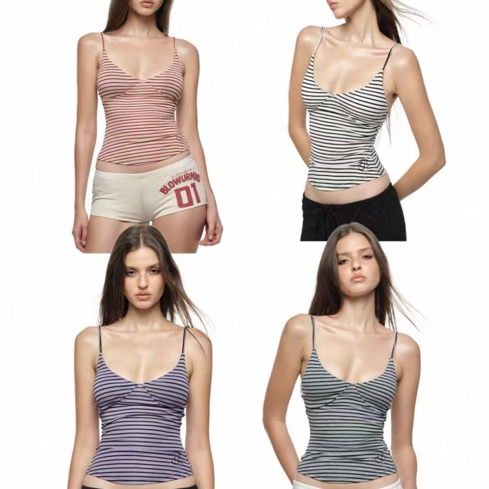 เสื้อสายเดี่ยวปักลายสกินนี่ปักลายปักหมุดย้อนยุคอเมริกัน