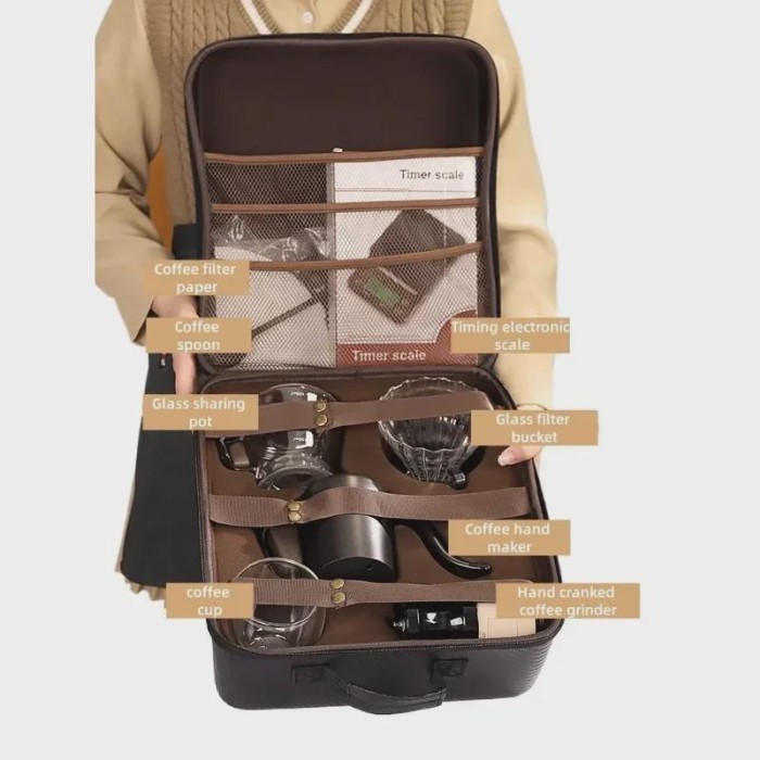 Outdoor Hand Brew Coffee Maker Set Travel Coffee Maker with Storage Bag Filter Cup Pour-Over Kettle