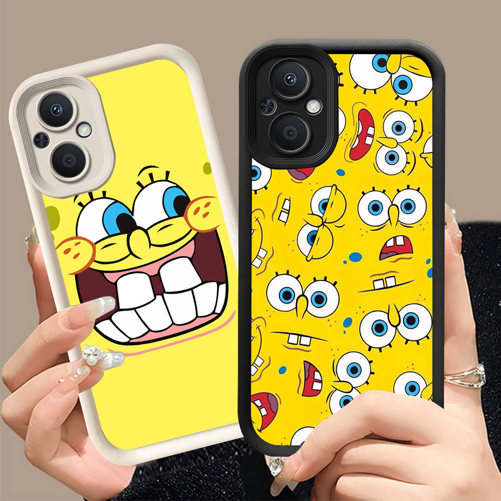 Q-25 SpongeBob ขาวดำเคสโทรศัพท์หรับ OPPO Reno A96 8 8Z A76 7 A36 7Z Lite Pro 5G ปกสีชมพู
