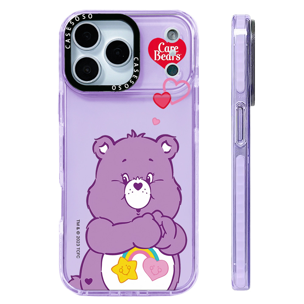 น่ารักการ์ตูนสีม่วง Care Bears กรณีสําหรับ IPhone 11 12 13 14 15 16 17 Pro Max 12Mini ฝาครอบ X XR XSMax ซิลิโคนนุ่ม SE 2022 6 7 8Plus 17AIR ปลอกกันกระแทก
