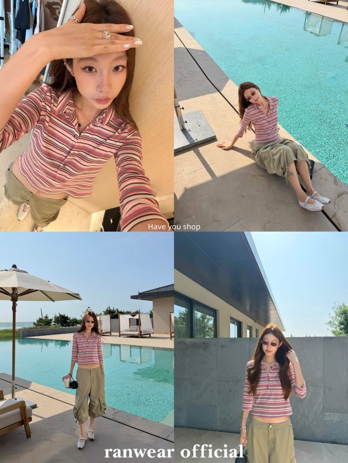 Have you shop British Cavity Tone polo Loose Retro Striped Fashion Top
