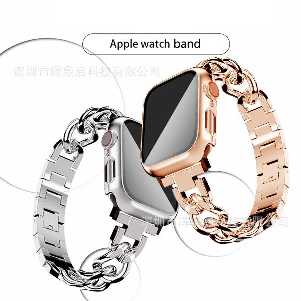 เหมาะสําหรับ Apple Watch, Apple Watch สไตล์ Chanel S10 สายโลหะโซ่ยีนส์แถวเดียวสําหรับผู้หญิง