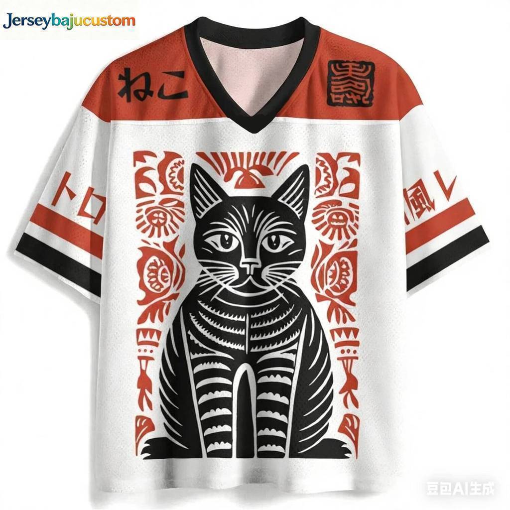 สไตล์ฮาราจูกุ Y2K ผู้ใหญ่ภาพอุกิโยะญี่ปุ่น Maneki-eko 3D พิมพ์ V คอ Jersey Cat Lover เสื้อยืดแขน Rag