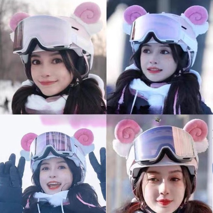 Cute Sheep Ear Cat Paw Bicycle Helmet Decoration Angry Anime Sheep Ear Children's Ski Helmet Access