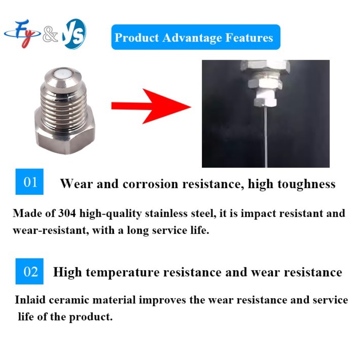 SS316 High Pressure Straight Jet Nozzle, Ruby + Ceramic Orifice for Paper Pulp Cutting, Industrial