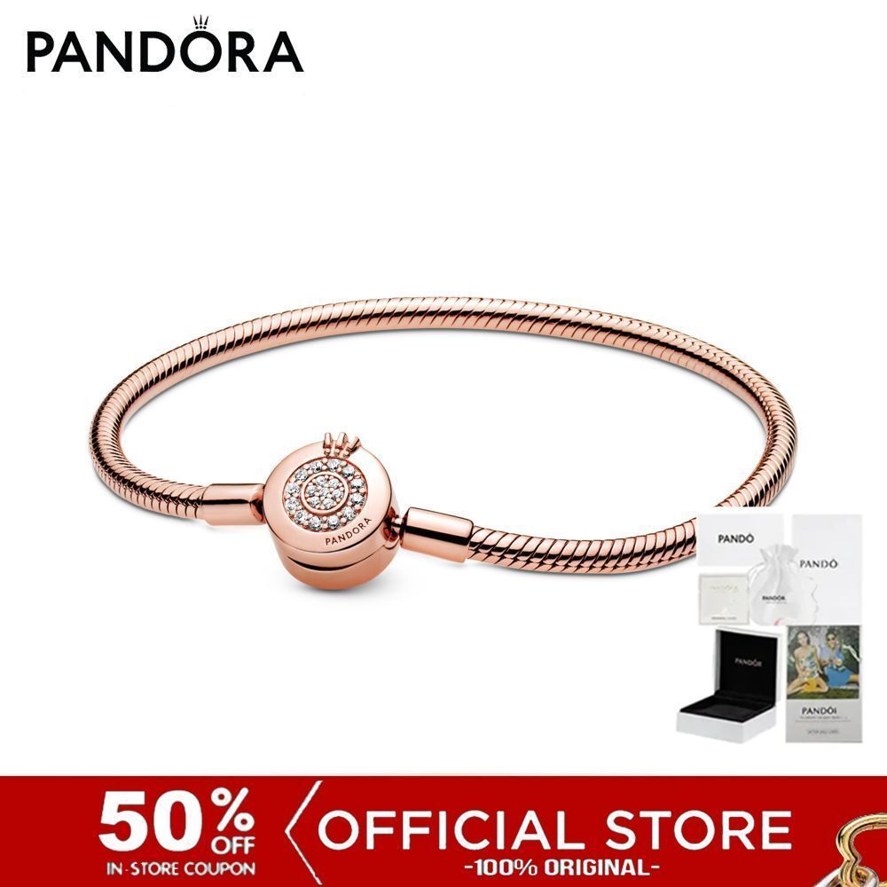 (ของแท้100%) Pandora Bronze Sparkling Crown O Snake Chain Bracelet เครื่องประดับ สร้อยข้อมือ สีโรส โรส สร้อยข้อมือสีโรส
