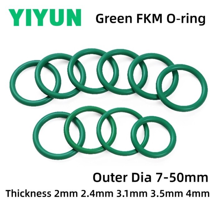 10-20PCS OD 7-50mm Green Fluorine Rubber ORing Thickness 2mm 2.4mm 3.1mm 3.5mm 4mm Oilproof Heat Co