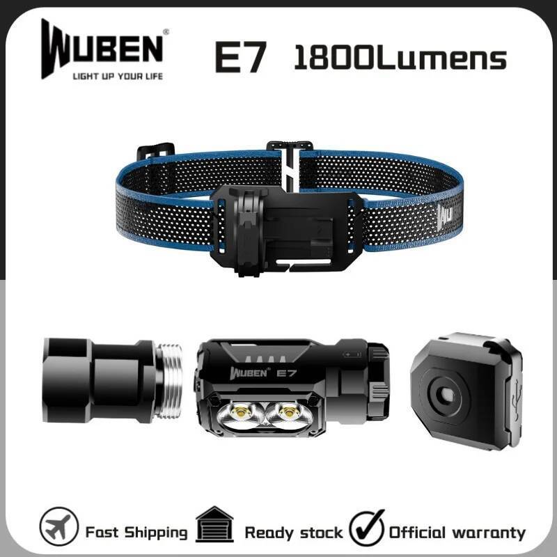 WUBEN E7 ไฟหน้าแบบชาร์จไฟได้ที่ดีที่สุด 1800 ลูเมนรวมแบตเตอรี่ 26650 หนึ่งแบตเตอรี่