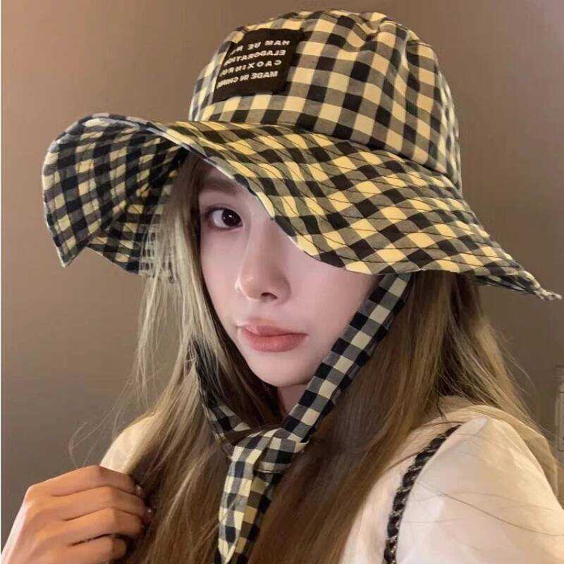 ▥ INS Blogger Topi Bucket ลายสก๊อตย้อนยุค,