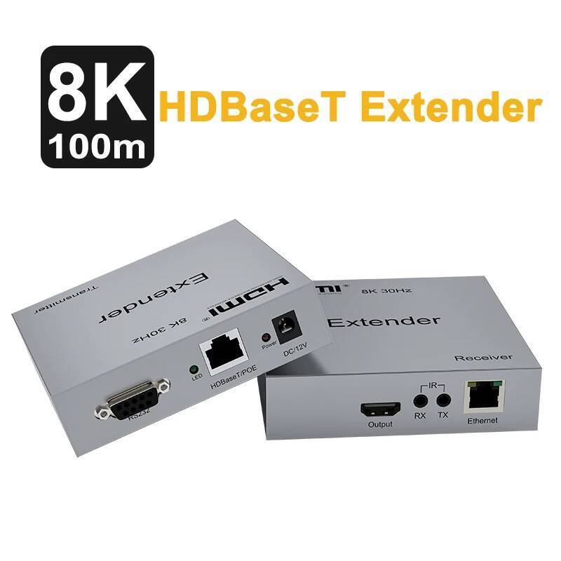 8k 30Hz HDBaseT HDMI Extender 100M Over Cat6/6a 4k 120Hz เครื่องส่งสัญญาณวิดีโอและตัวรับสัญญาณ HDMI 