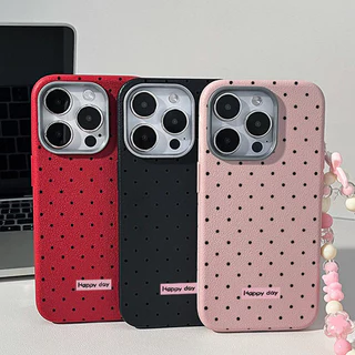 เคสไอโฟน 16 สำหรับ IPhone 13 XR 16 15 11 14 12 Pro Max 15 14 16 6 6S Plus XS X โปลก้า จุดสีทึบหนัง กรณีพื้นผิว